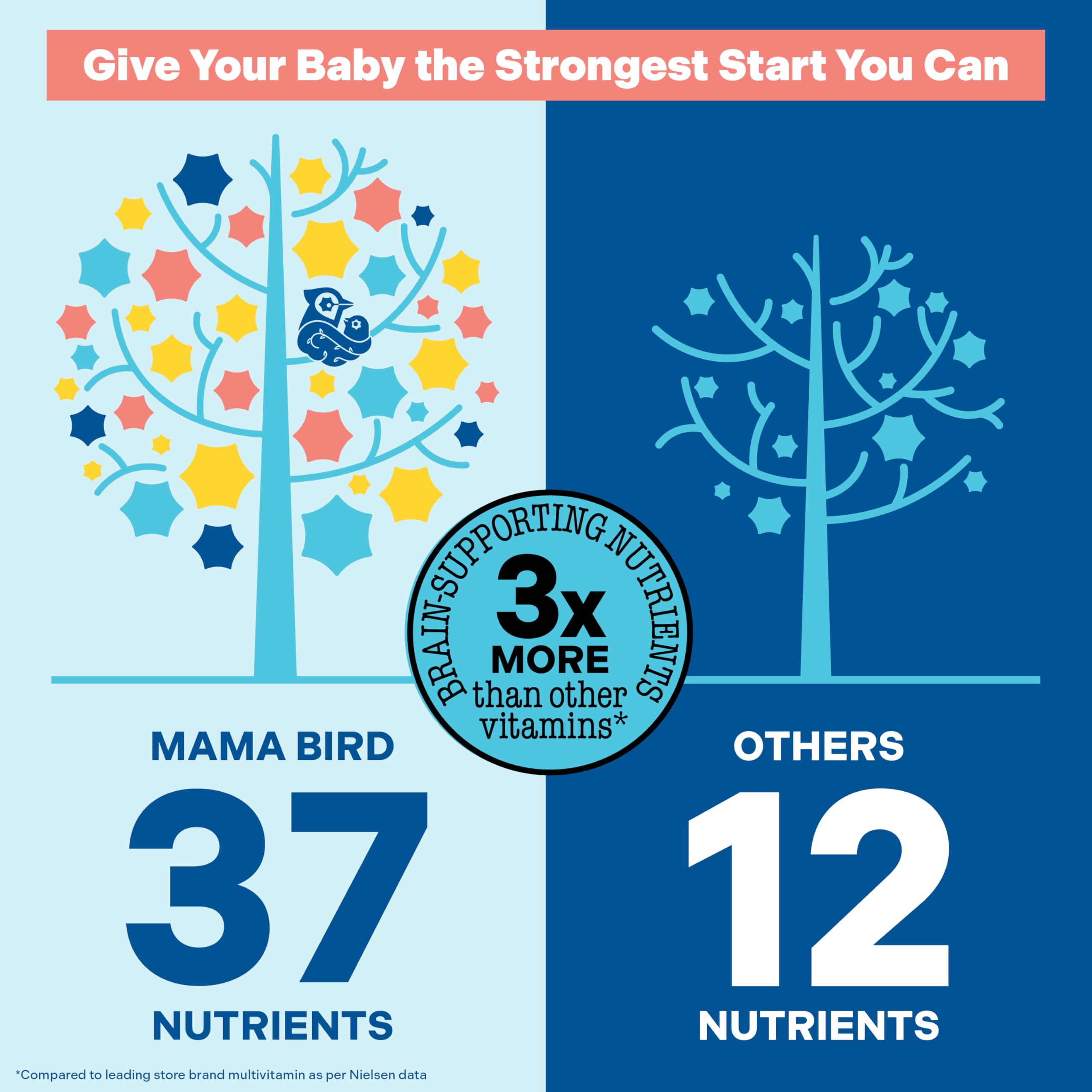 Best Nest Wellness Mama Bird ingredients panel shows 30+ brain-ready nutrients.