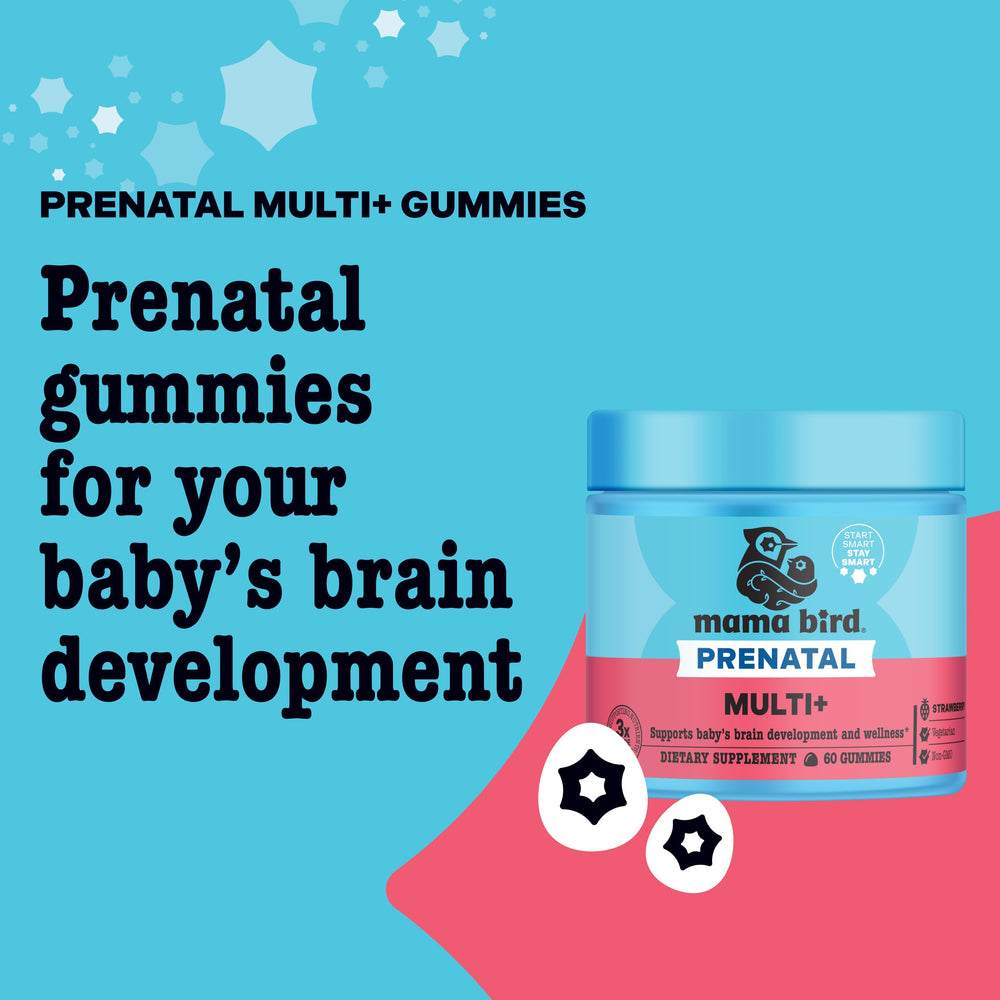 Best Nest Wellness Mama Bird Prenatal Multi Plus label art highlighting vegan formula and methylfolate