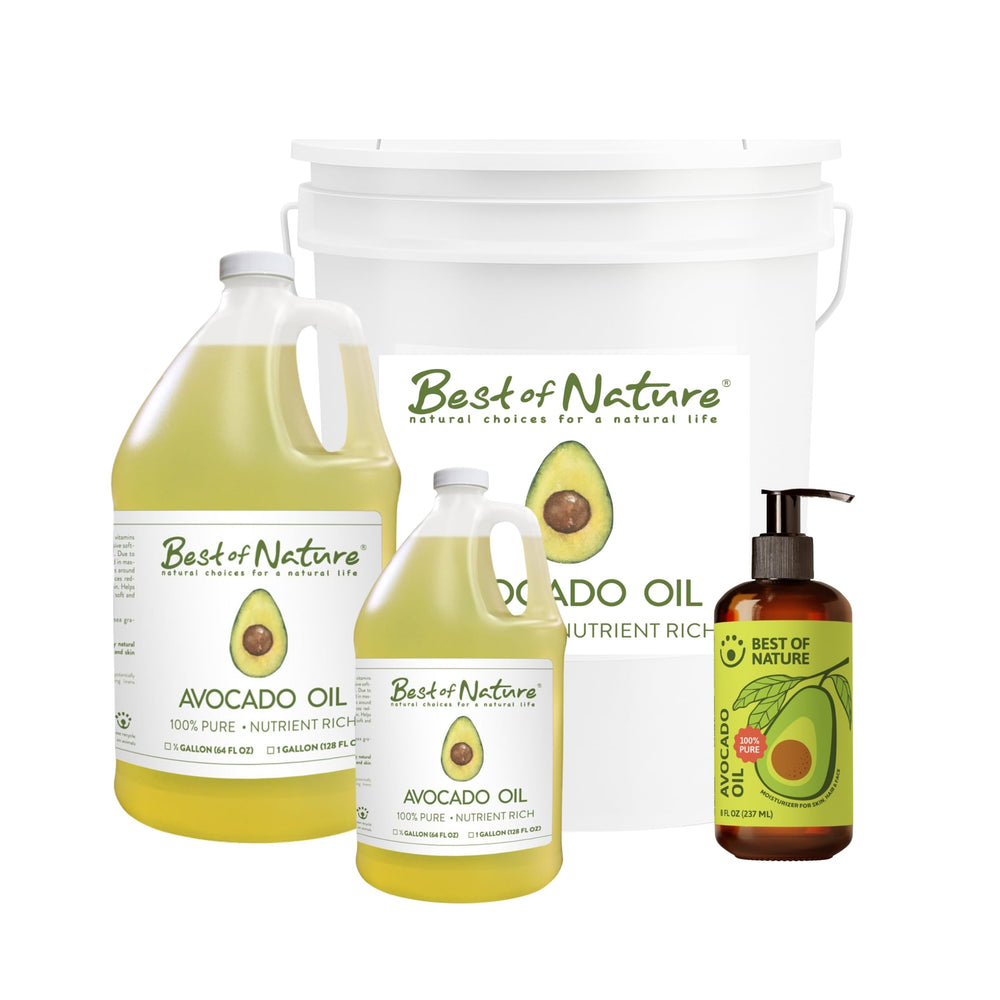 Best of Nature Avocado Oil on bathroom counter, daily use possible.
