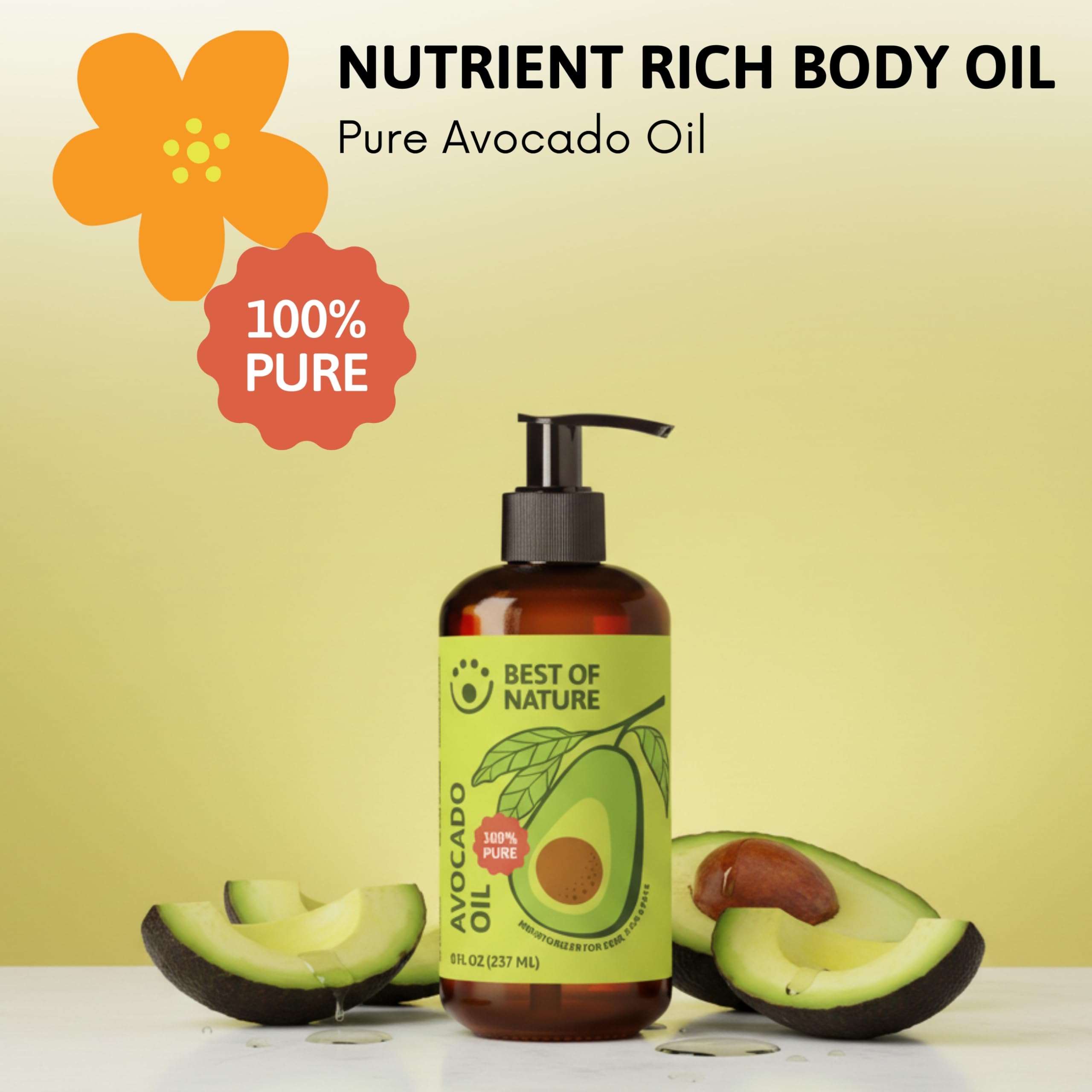 Best of Nature Avocado Oil texture close-up, creamy and nourishing feel.