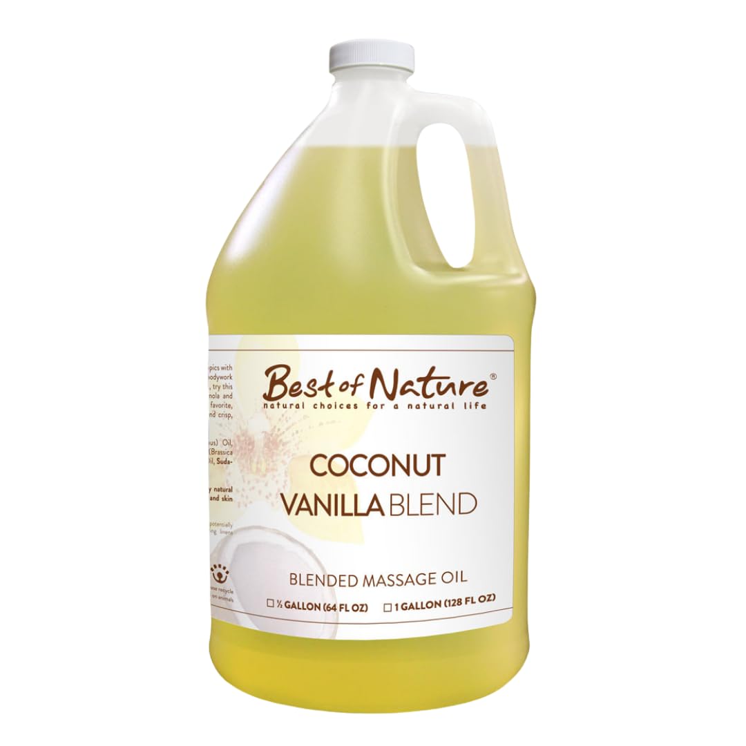 Best of Nature coconut-vanilla oil bottle for spa use and relaxation.
