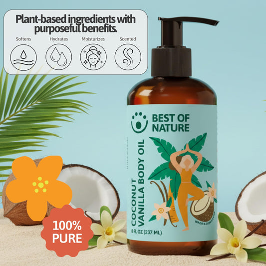 Best of Nature coconut-vanilla oil pour showing silky glide.