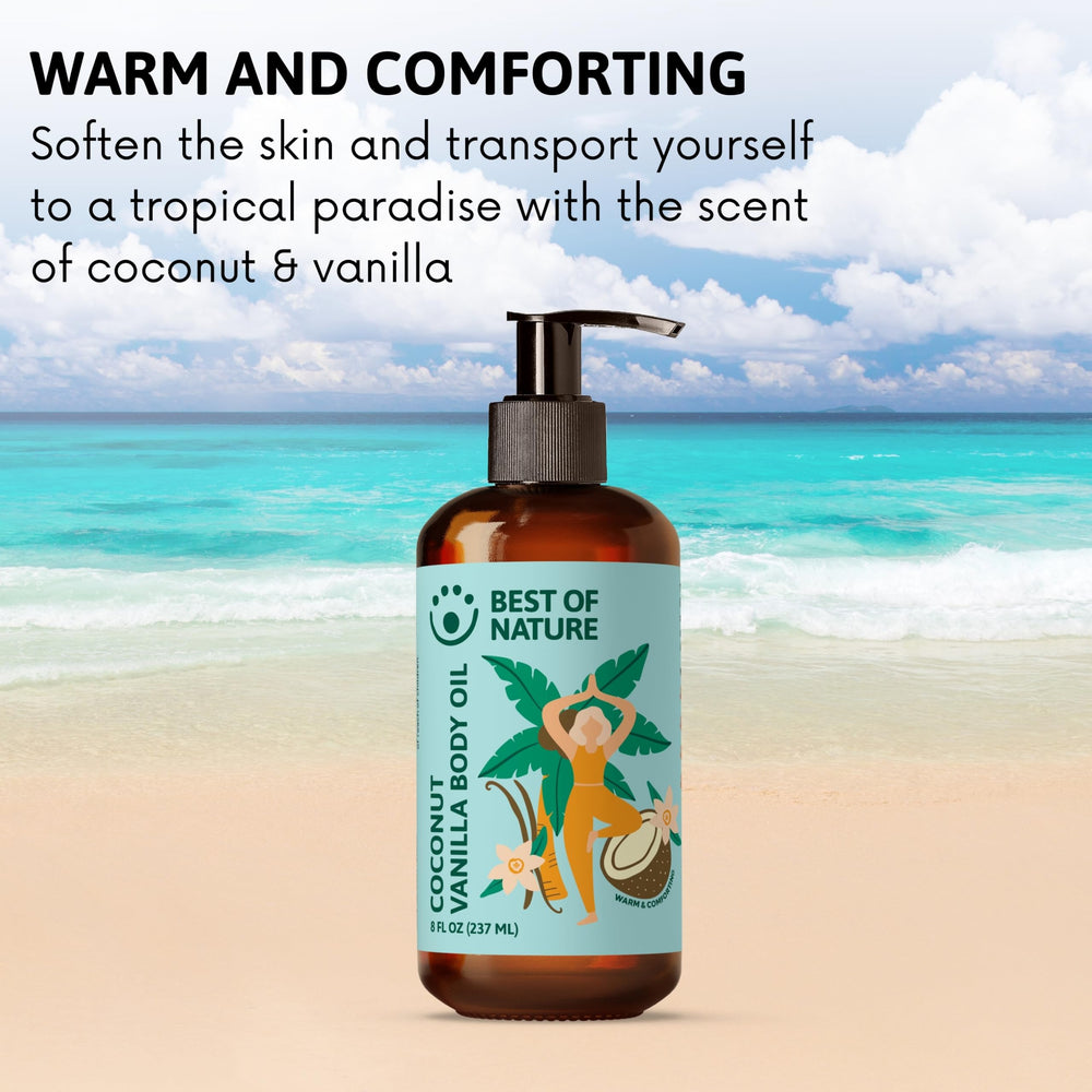 Best of Nature coconut vanilla silky glide massage oil for smooth massage.