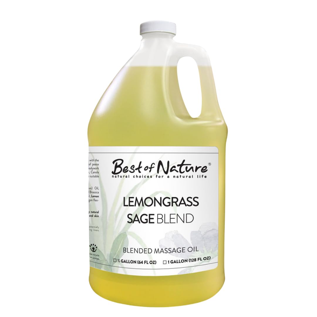 Best of Nature lemongrass and sage massage oil bottle ready for a calming session