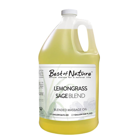 Best of Nature lemongrass and sage massage oil bottle ready for a calming session