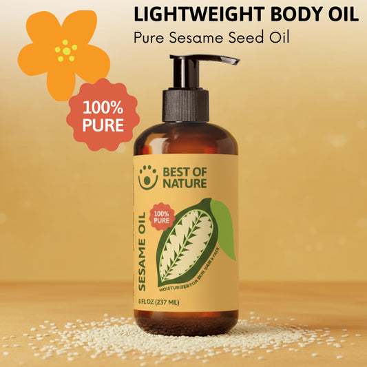 Best of Nature sesame oil label highlights pure unscented formula.