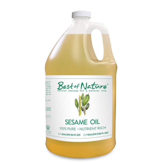 Best of Nature Sesame Oil bottle closeup highlighting pure unscented base for skin care