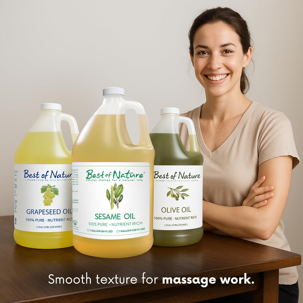 Sesame oil with essential oils for custom blends.