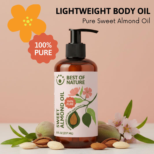 Best of Nature Sweet Almond Oil pour ideal for massage and blending with oils.