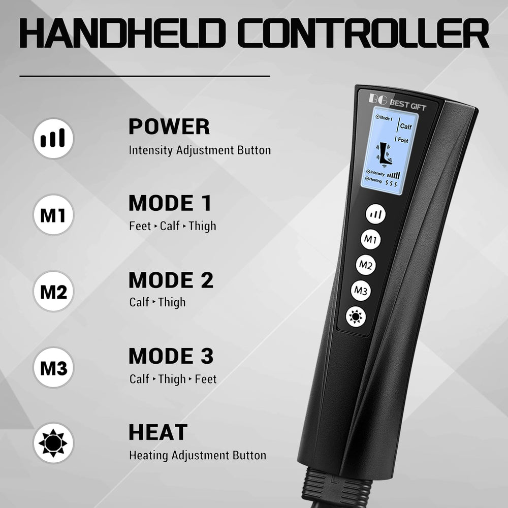 Bestgift leg massager showing knee heating feature for targeted relief.