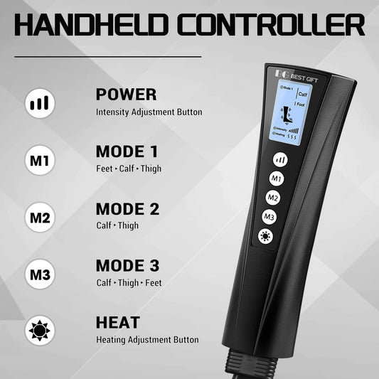 Bestgift leg massager showing knee heating feature for targeted relief.