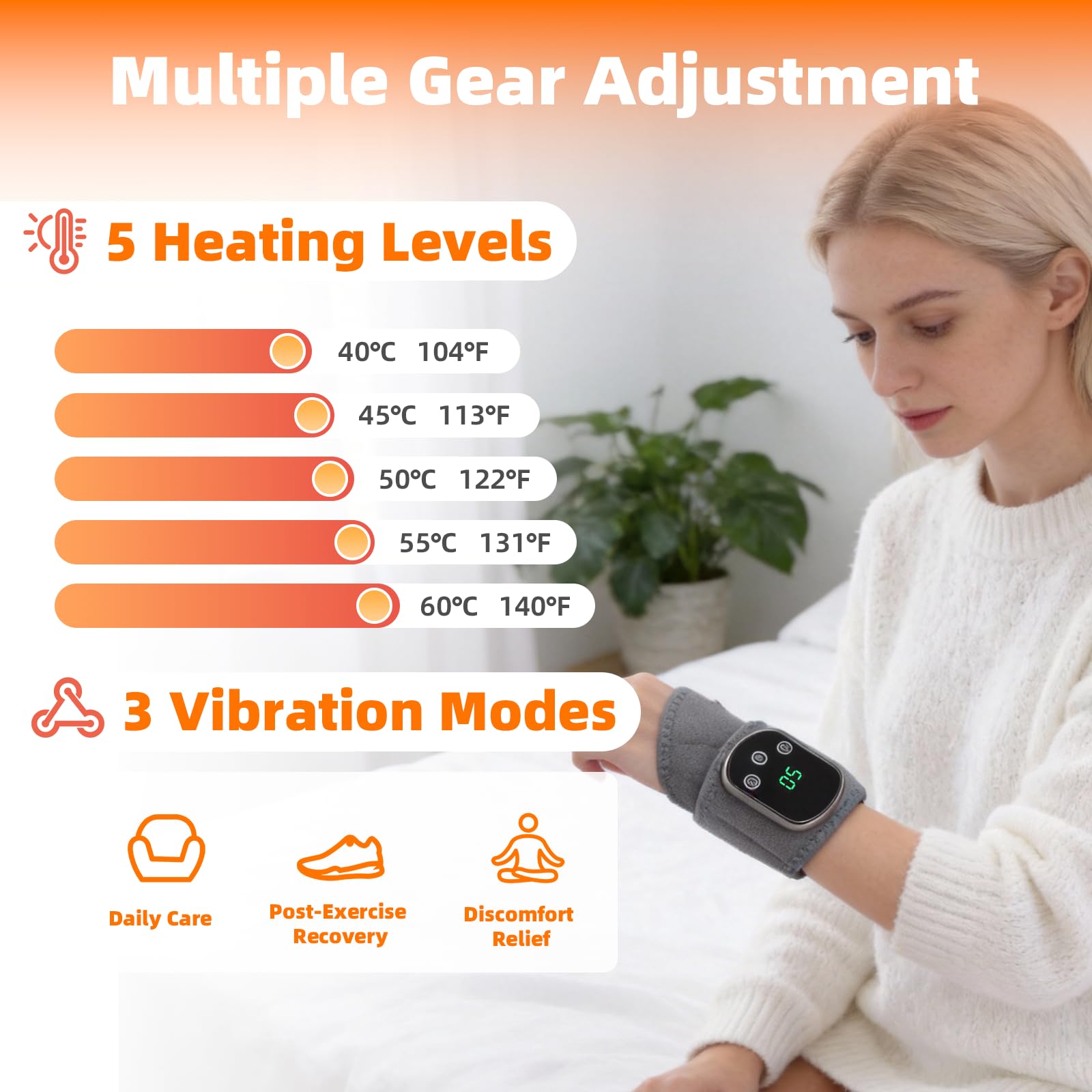 BESTING wrist massager heat levels provide customizable comfort at home and office.