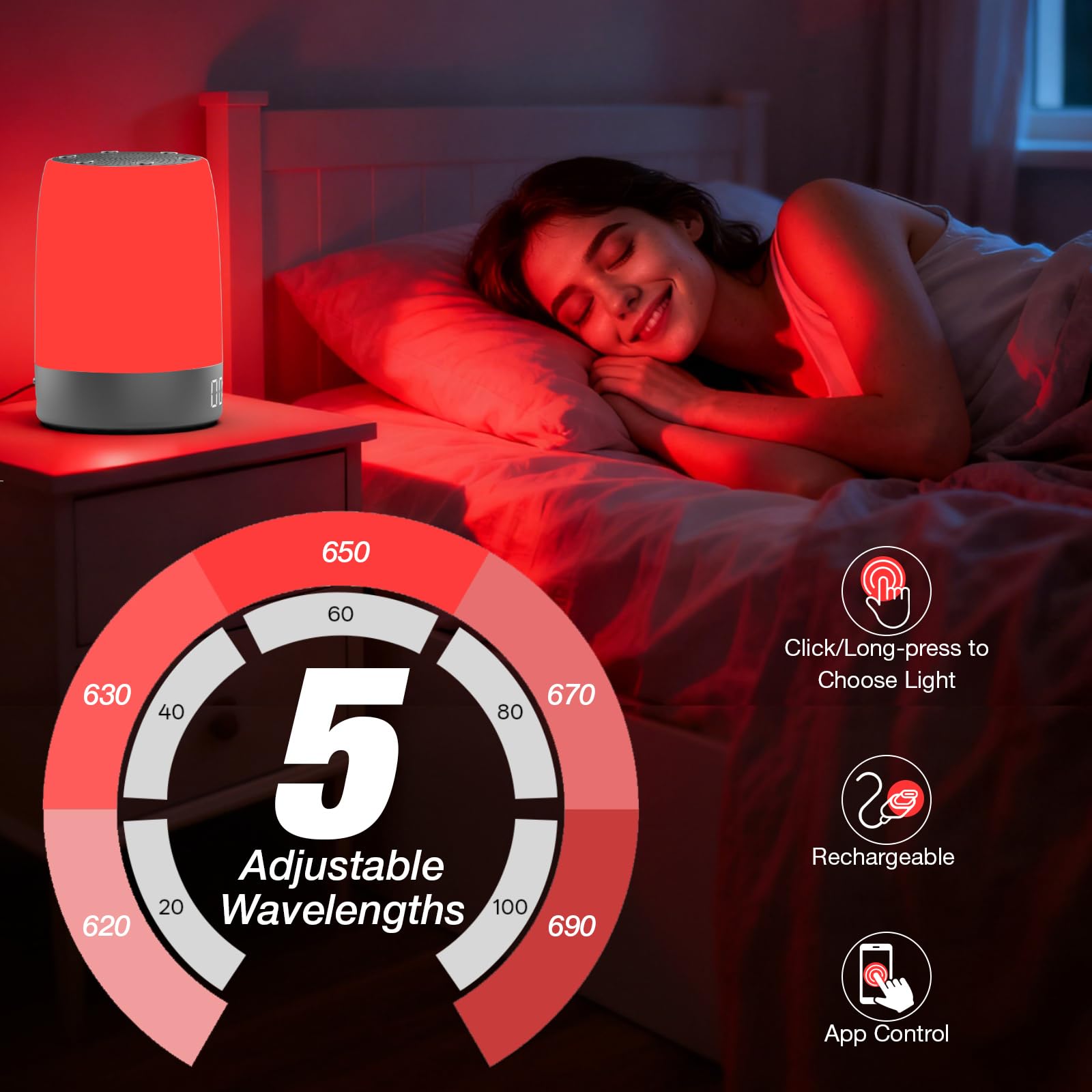 Bestkid red light lamp app control interface enabling easy brightness and schedule adjustments