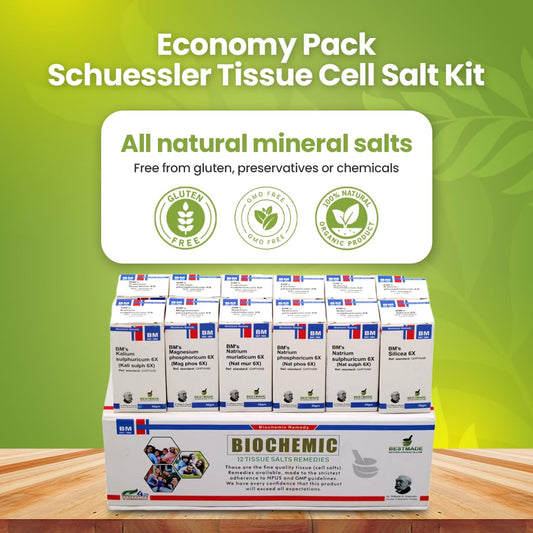 Bestmade 12 bottles of Schussler salts arranged for complete home wellness.