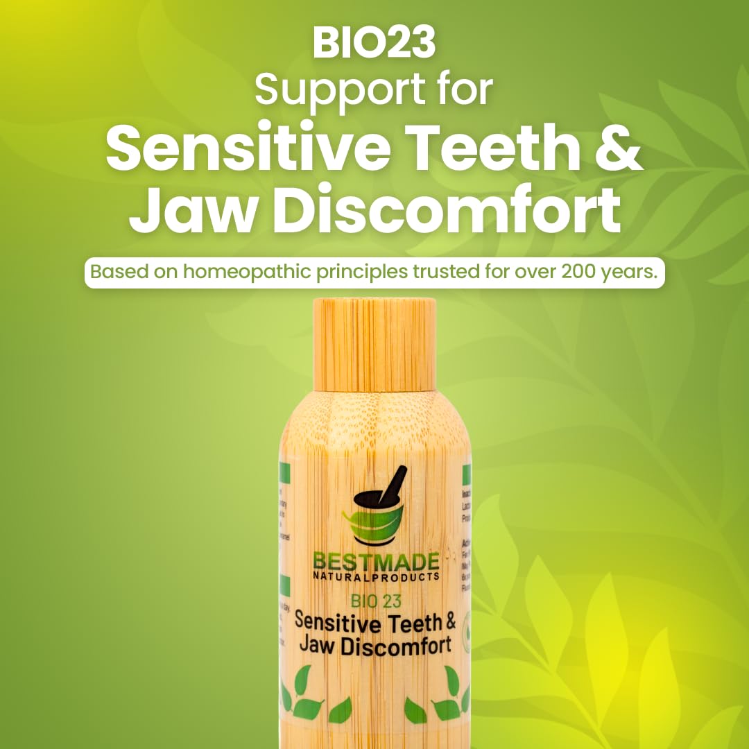 Bestmade BIO23 pellets closeup showing compact natural remedy for oral discomfort.