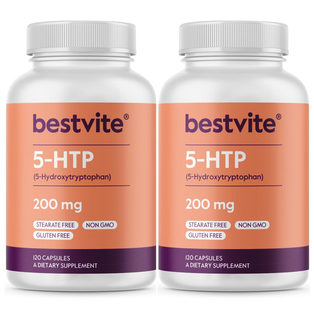 Bestvite 5-HTP 200mg capsules bottle for daily mood support.