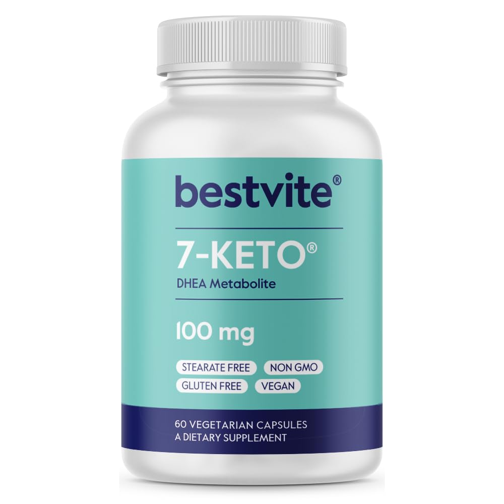 BESTVITE 7-Keto DHEA bottle front showing vegan, gluten-free wellness packaging.