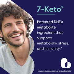 BESTVITE 7-Keto DHEA capsules close-up highlighting 100 mg dose per capsule.