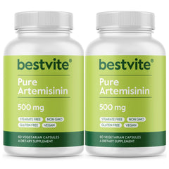Bestvite Artemisinin 500mg capsules bottle front with vegan, gluten-free formula for potential immune support.