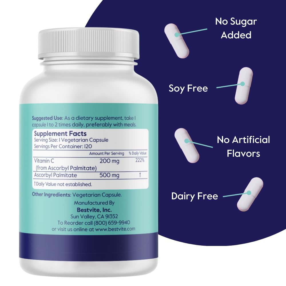 BESTVITE Ascorbyl Palmitate 500mg capsules designed for daily antioxidant intake
