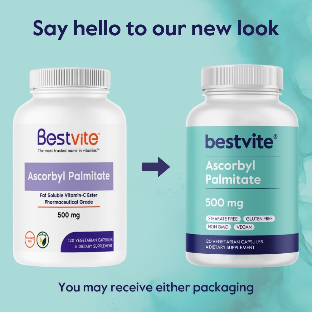 BESTVITE Ascorbyl Palmitate 500mg closeup of easy to swallow capsules