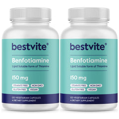 BESTVITE Benfotiamine bottle cap close-up showing vegan capsules for daily support.