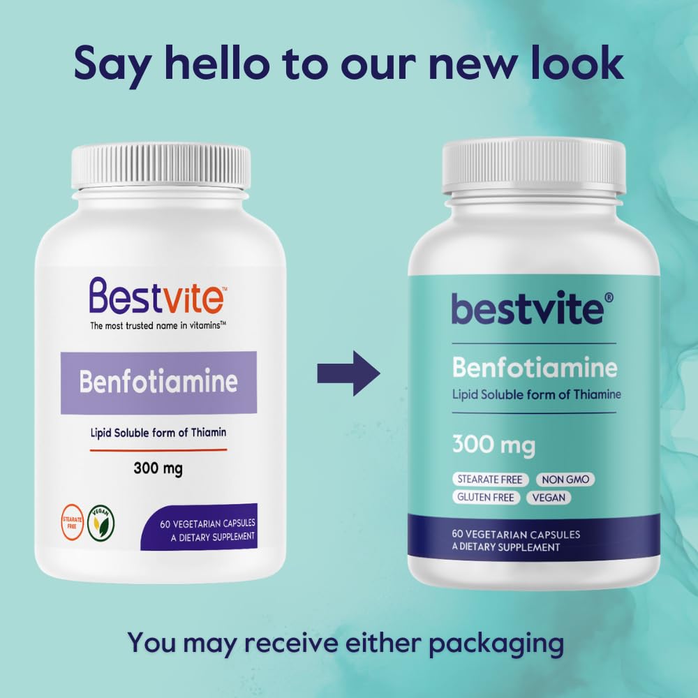 BESTVITE Benfotiamine label details highlighting vegan and gluten-free formula