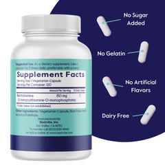 BESTVITE Benfotiamine packaging label highlighting gluten-free and vegan formula.
