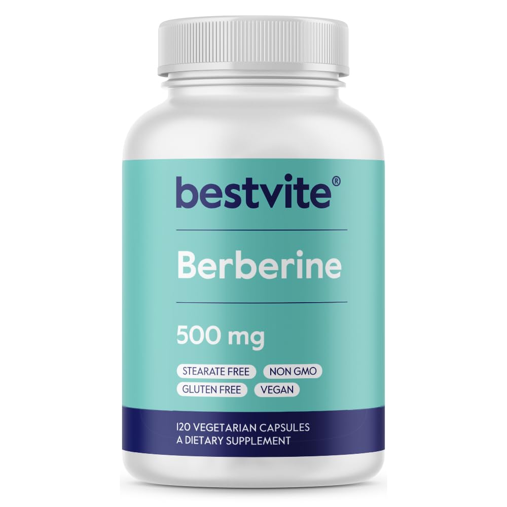 Bestvite Berberine 500mg bottle front showing the label and capsule size.