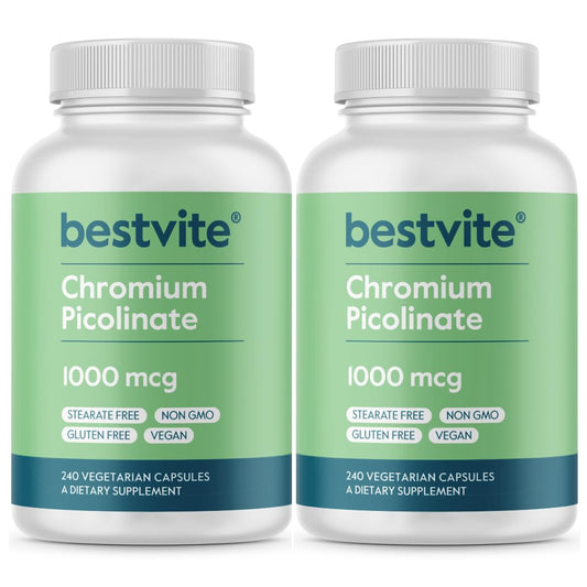 BESTVITE Chromium Picolinate bottle with vegan capsules for daily metabolism support.