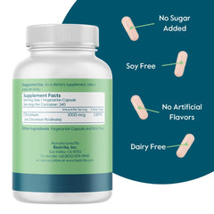 BESTVITE Chromium Picolinate label close-up with clear ingredient details and 1000 mcg per capsule.