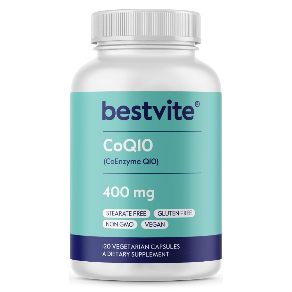 Bestvite CoQ10 400mg bottle highlights potency and antioxidant support.
