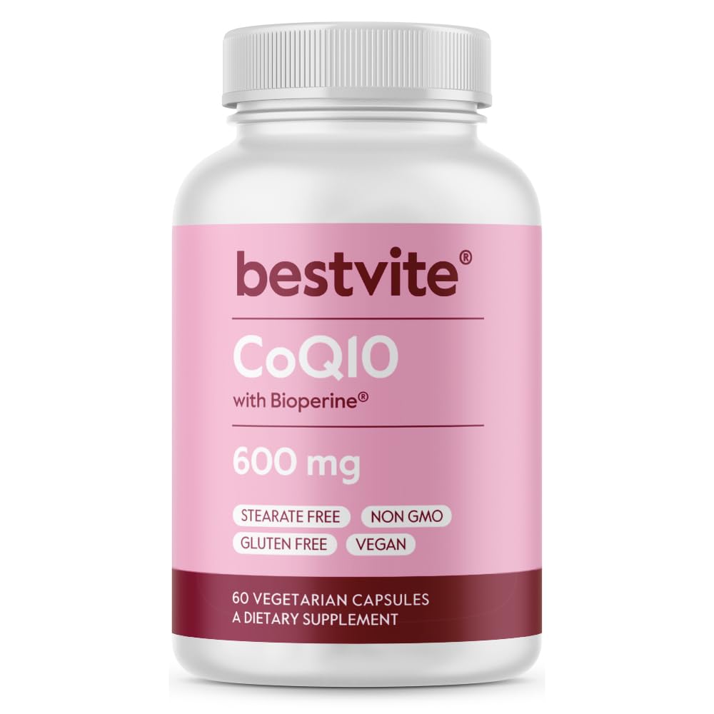 BESTVITE CoQ10 600mg bottle close-up highlighting antioxidant support.