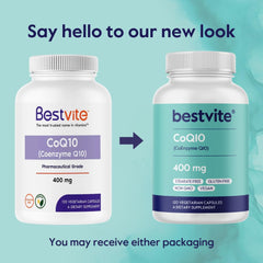 Bestvite CoQ10 label close-up emphasizes natural fermentation and purity.