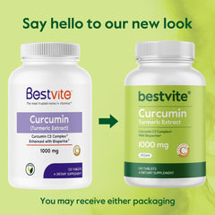 BESTVITE Curcumin 1000mg capsules close-up indicates easy daily use.