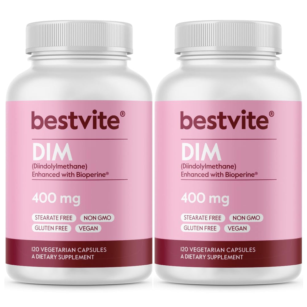 BESTVITE DIM 400mg bottle front shows vegan and gluten-free daily wellness option.