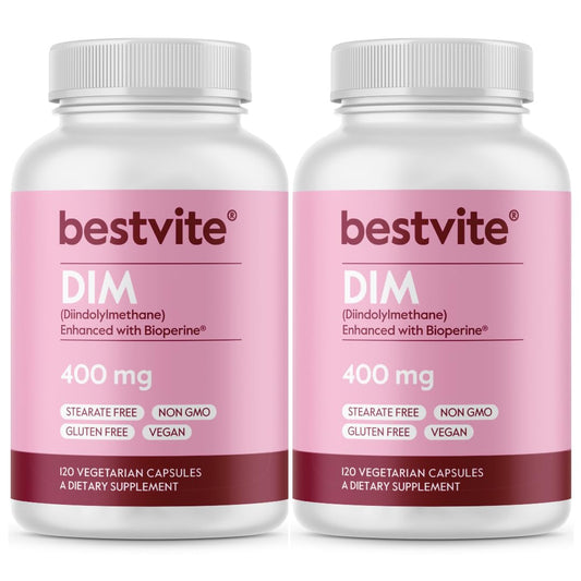 BESTVITE DIM 400mg bottle front shows vegan and gluten-free daily wellness option.