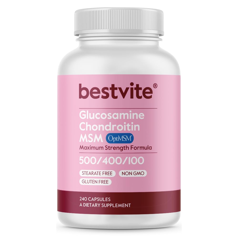 BESTVITE glucosamine-chondroitin-msm bottle showing joint support ingredients in the label