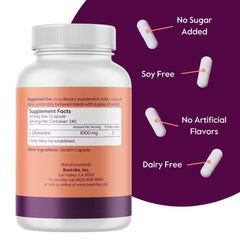 Bestvite Glutamine label detail highlighting non-GMO and gluten-free
