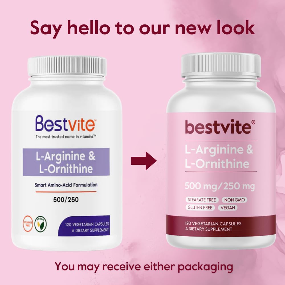 BESTVITE L-Arginine L-Ornithine label detail highlighting NSF GMP certification