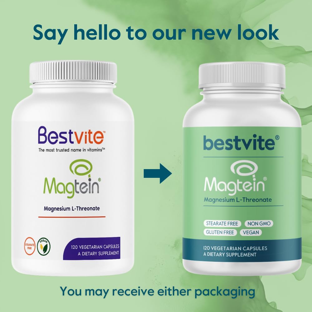 BESTVITE Magtein label closeup with patented magnesium emphasis.