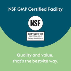 Manufacturing in USA under GMP standards is noted on BESTVITE label.