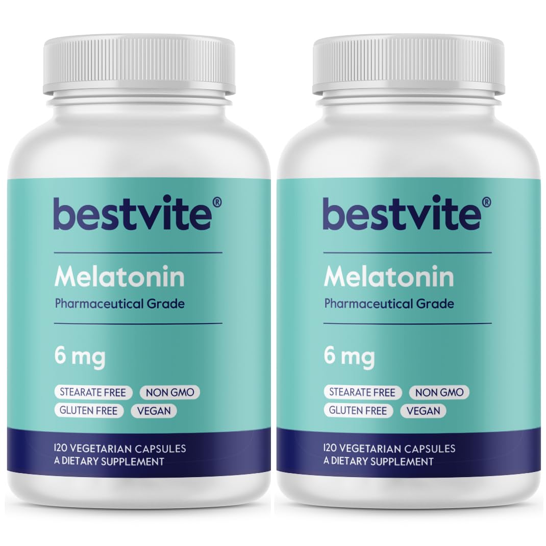 BESTVITE Melatonin 6mg bottle with capsules for a calm evening routine.