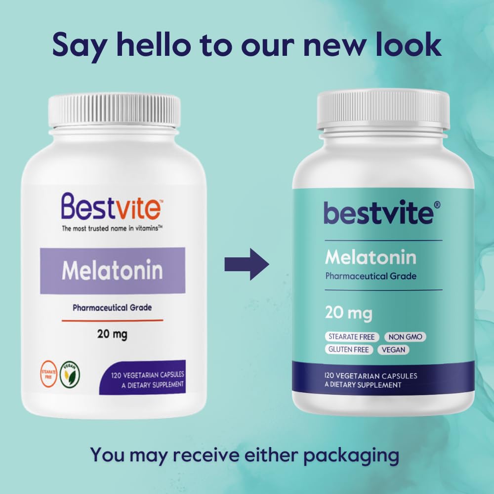 Bestvite Melatonin bottle beside a bedside lamp for a restful night.