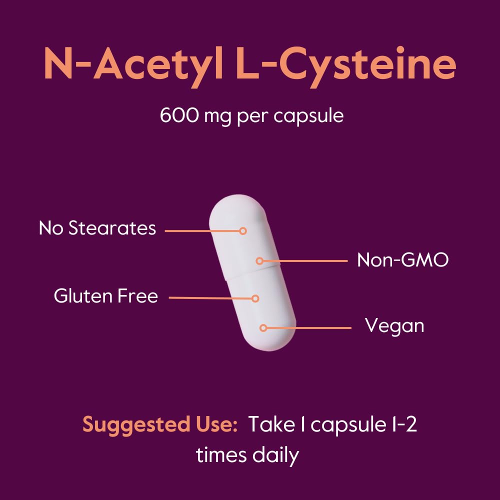 BESTVITE NAC ingredients panel, listing vegan, non-GMO, gluten-free components.