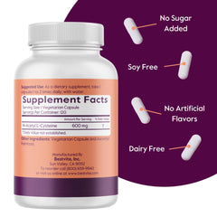 BESTVITE NAC label front view, info on 600mg per capsule and vegan ingredients.