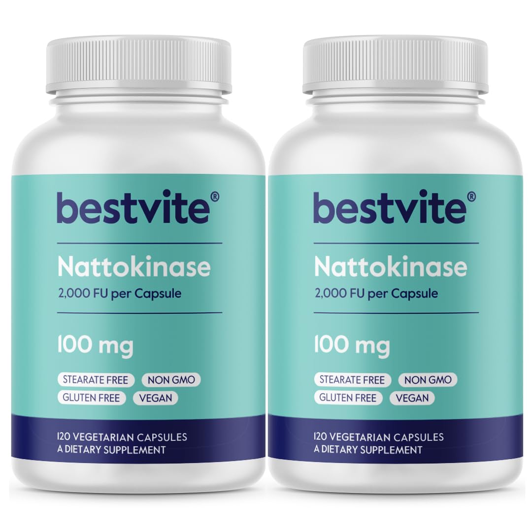 Bestvite Nattokinase capsules bottle with 2000 FU potency for healthy circulation.