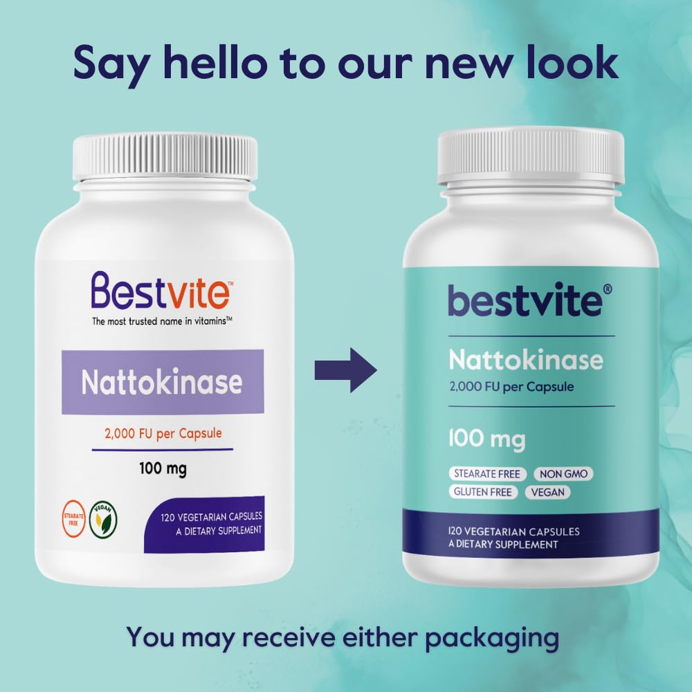 Bestvite Nattokinase product badge shows third-party testing for purity.