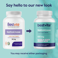 Bestvite Nattokinase product badge shows third-party testing for purity.