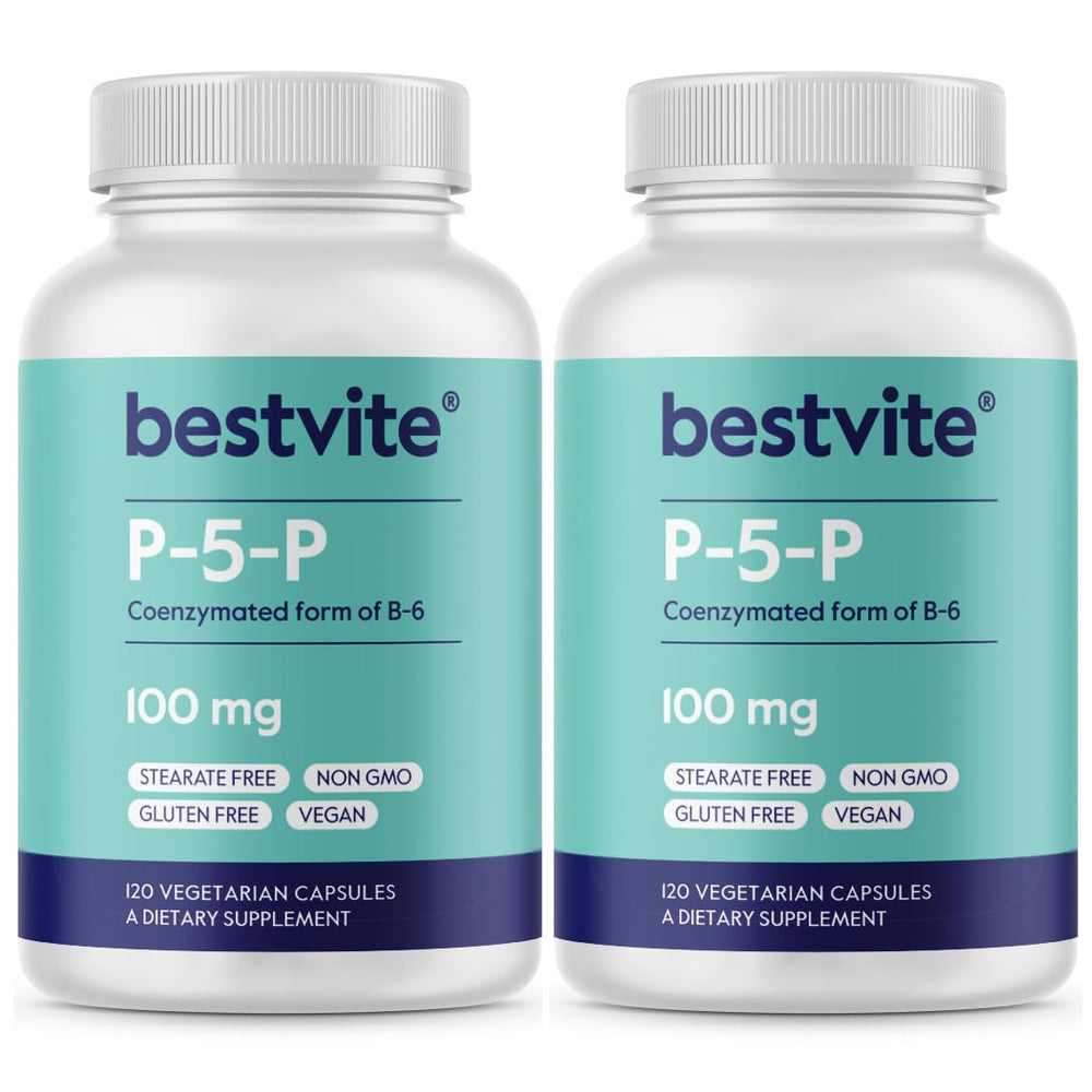 Bestvite P5P 100mg bottle closeup for energy metabolism support